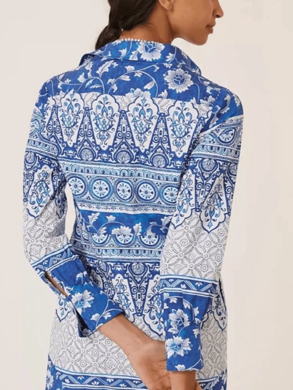 Anthropologie Dress Midi Printed V Neck Button Front Shirtdress Blue NWT Small - Picture 6 of 12
